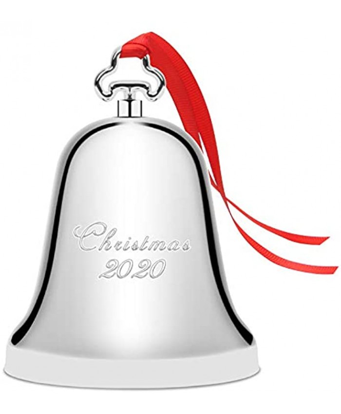 Zhaoyao Christmas Bell 2020 Silver Jingle Bell Ornament for Christmas Decorations Anniversary Bell with Gift Box and Red Ribbon for Chirstmas