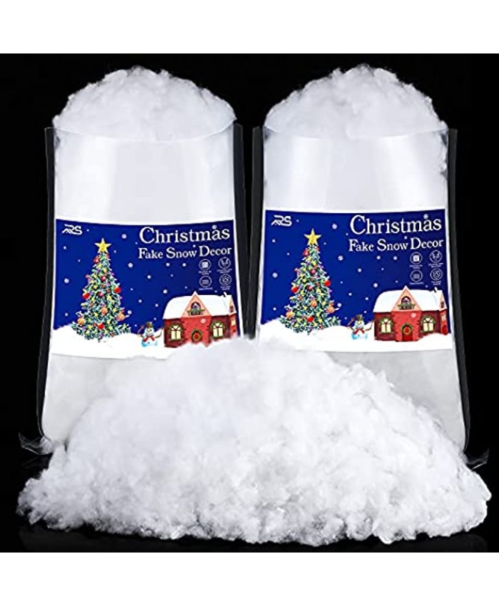 Ruisita 2 Pack Christmas Fake Snow Decor 35.3 Ounces Indoor Snow Blanket Like Fluffy Snow Fiber Artificial Snow for Crafts DIY Christmas Tree Decoration