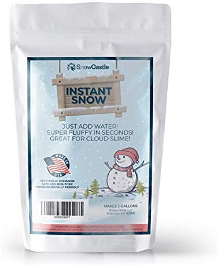 SnowCastle Instant Snow Powder Makes 3 Gallons Fake Snow Great for Party Supplies and Cloud Slime Made in USA no Chinese polymers Environmentally Friendly Non-Toxic and Safe