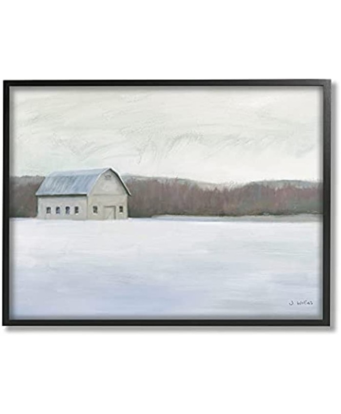 Stupell Industries Winter Barn with Snow Country Farm Landscape Designed by James Wiens Black Framed Wall Art 11 x 14 Off- White