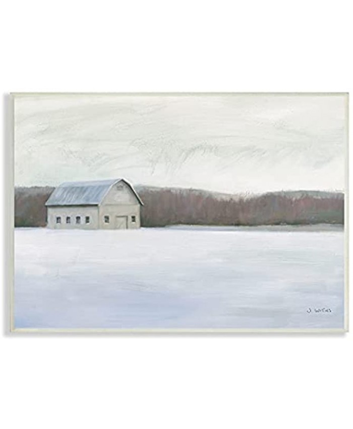 Stupell Industries Winter Barn with Snow Country Farm Landscape Designed by James Wiens Wall Plaque 10 x 15 Off- White