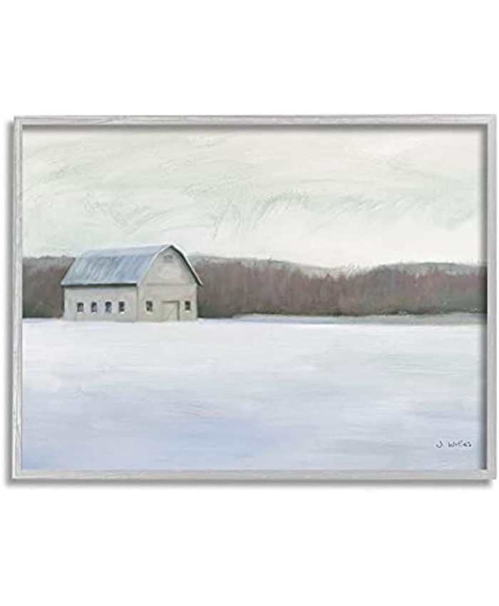 Stupell Industries Winter Barn with Snow Country Farm Landscape Designed by James Wiens Gray Framed Wall Art 24 x 30 Off- White