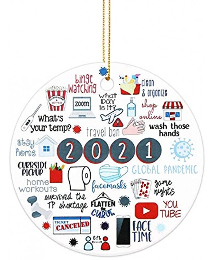 2021 Ceramic Covid Commemorative Ornament,Pandemic Ornament,Quarantine Christmas Ornament Christmas Tree Hanging Decorations,Christmas Decor Gift for Family Friends 4