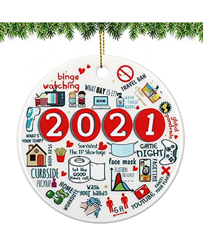 2021 Christmas Ornament 2021 Ornaments for Christmas Tree,Ornaments 2021 Holiday Hanging Keepsake Rounded Ceramics Xmas Tree Hanging Accessories to Remember Year Circle Ceramic for Kids and Friends