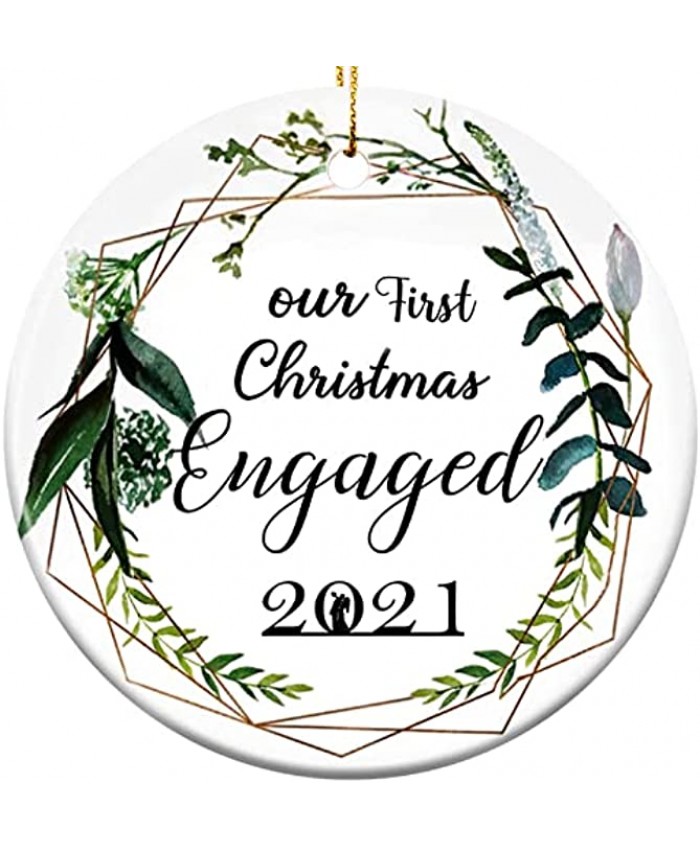 2021 Christmas Ornament Our First Christmas Engaged Ornament 2021 Bridal Shower Gift Just Married Engagement Gift Wedding Decoration for Newlywed Couple Personalized Gifts White