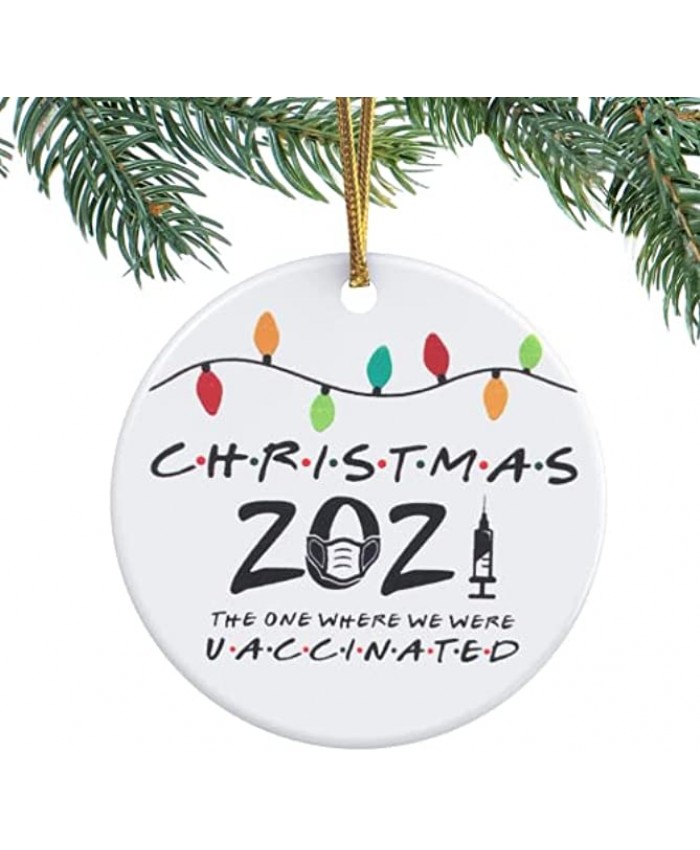 2021 Christmas Ornament Two-Side Printed Ornament Year of Vaccine Friends Quarantine Merry Christmas Ornaments Gift Social Distancing Holiday Ceramic Decoration