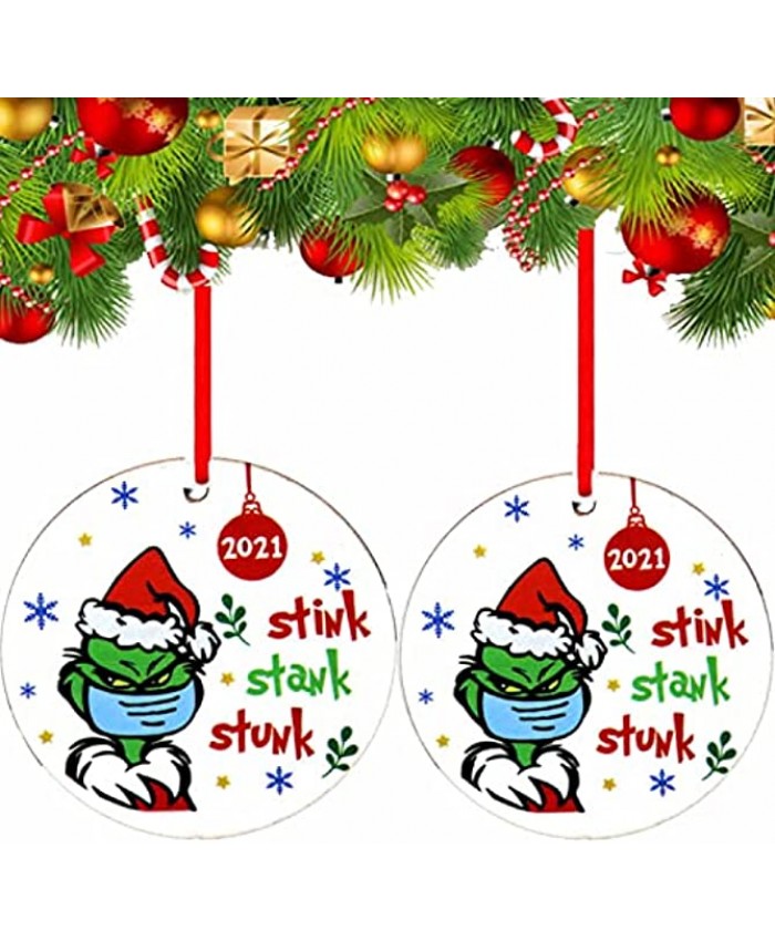 2Pcs Stink Stank Stunk Ornament,Grinch Hand Christmas Tree Hanging Ornament,Personalize Grinch 2021 Creative Xmas Keepsake Gift Decorations for Family Friends B