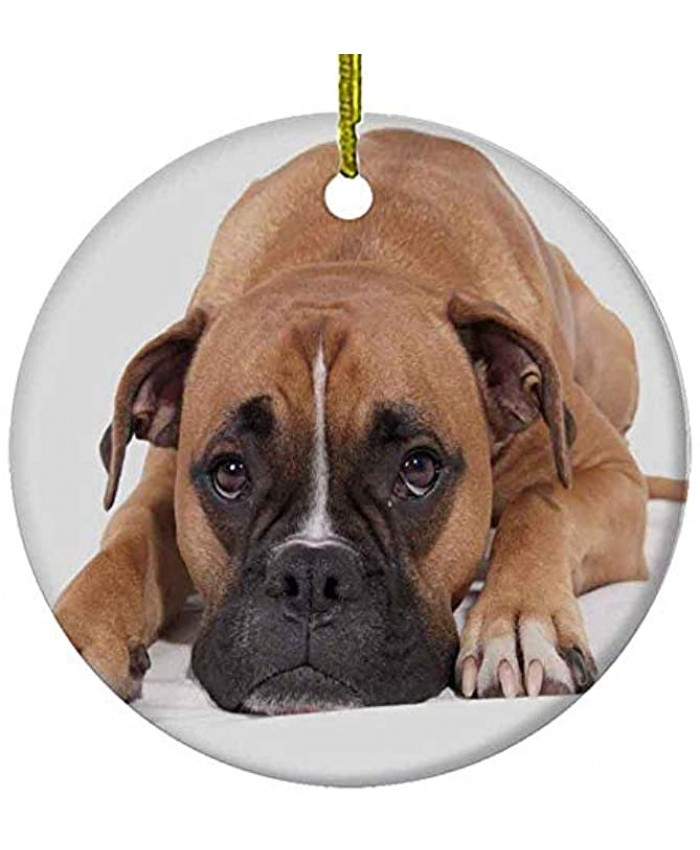 8 NBNWDHI Ceramic Ornaments Beautiful Boxer Dog Ornament Round Holiday Christmas Ornament|Cute Santa Gift|Xmas Tree Decoration 2.8”