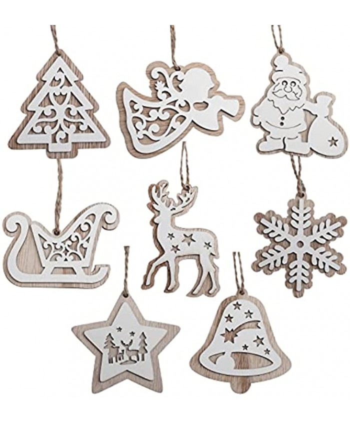 ANWING 16pcs Wooden Christmas Tree Ornaments White Double Layer Wood Cutouts Christmas Hanging Decoration Ornaments with Storage Box Gift Pendants Xmas Tree Ornaments for Christmas Season Decor