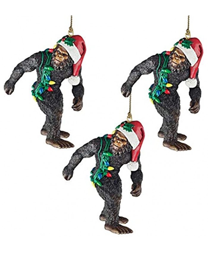 Design Toscano Bigfoot the Holiday Yeti with Santa Hat Funny Christmas Tree Ornament 3 Inch Set of Three Polyresin Full Color