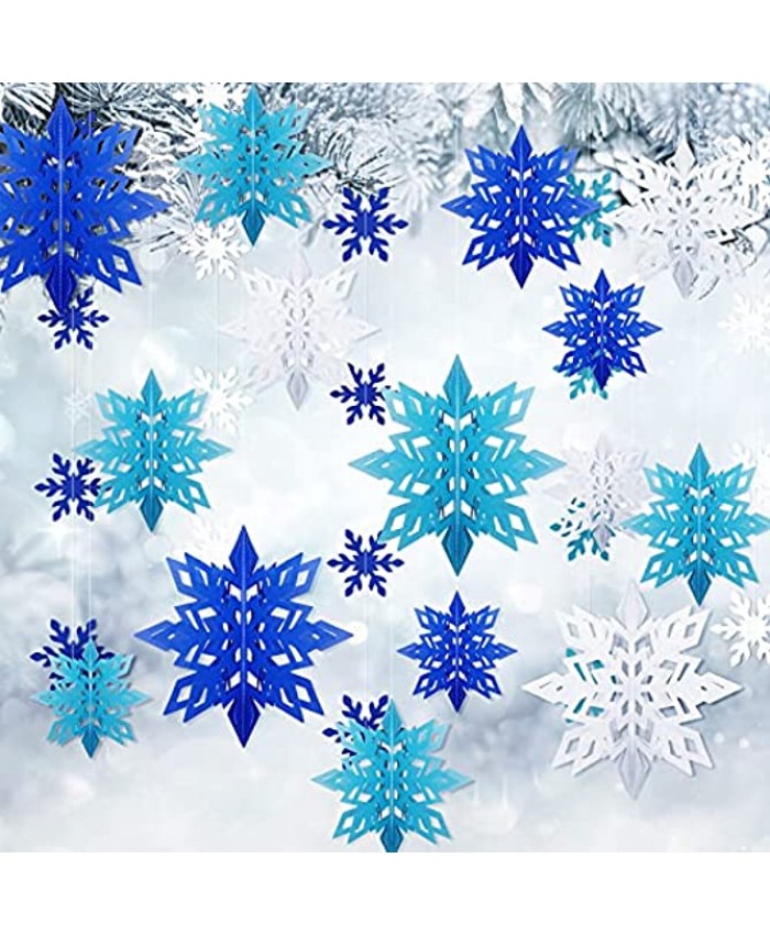 Dilunave 21 Pieces Winter Christmas Snowflake Hanging Decorations Xmas Snowflake Ornaments Winter Snowflake Garlands for Christmas Holiday Party Anniversary Home Decorations