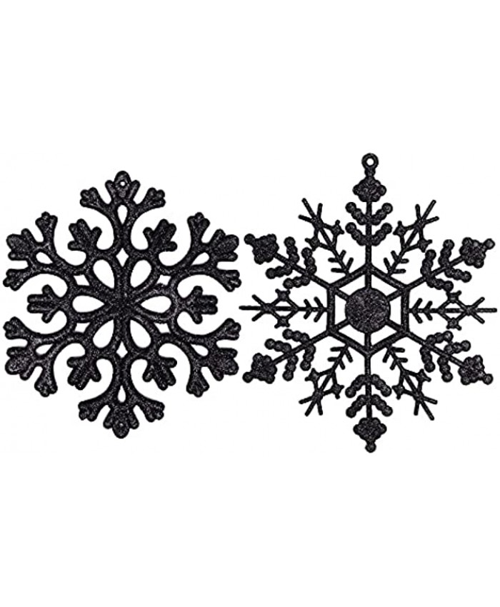 ISULIFE 36pcs 4.7" Black Plastic Glitter Snowflake Ornaments with Hanging Strings for Christmas Tree Decorations Garland Party Decor Christmas Ornaments
