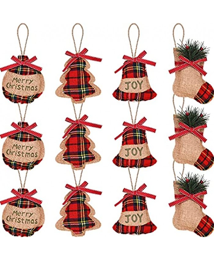 Jetec Christmas Burlap Tree Ornaments Hanging Decorations Christmas Stocking Tree Ball Shaped Decor for Christmas Party 4 Styles