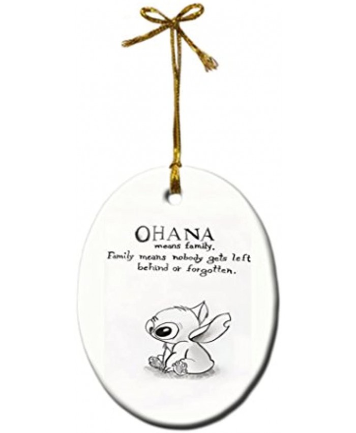 Lilo & Stitch Ohana Custom Fashion Porcelain Gift Christmas decorations hanging Ornaments As Shown in Picture 3.4x2.5x0.2inch