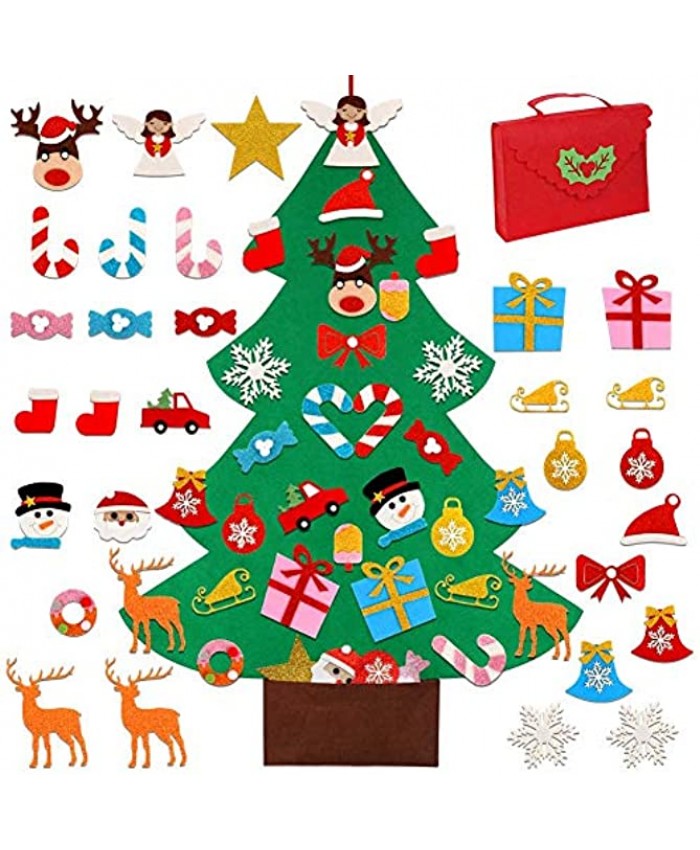 OurWarm DIY Felt Christmas Tree for Kids 3ft Christmas Tree with 30pcs Glitter Ornaments for Kids Xmas Gifts Christmas Door Wall Hanging Decorations