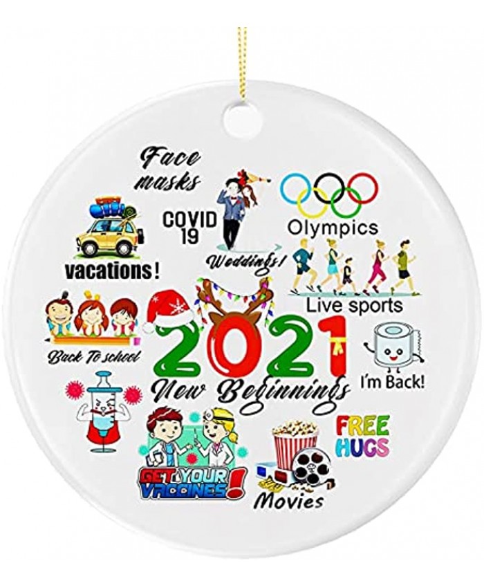 PESIRM 1PCS Double Sided 2021 Christmas Decorations Christmas Tree Remembering 2021Christmas Ornament Quarantine Commemorative,Annual Events Funny Ceramic Round Pendants