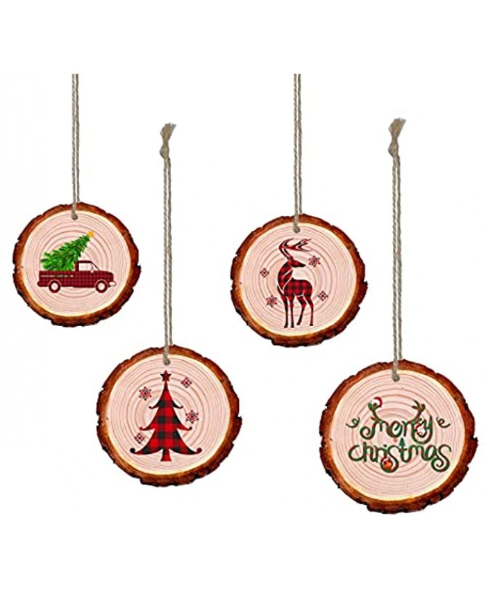 Rustic Christmas Ornaments Farmhouse Christmas Ornaments for Tree Decorations Wooden Red and Black Plaid Christmas Ornaments for Holiday Decor