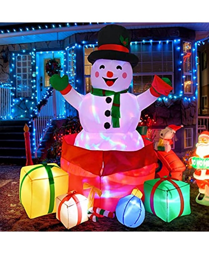 6FT Christmas Inflatables Snowman Outdoor Decorations KIDJFGG Blow Up Snowman Holding Envelope Jump from Gift Box Led Lights Holiday Yard Decoration for Xmas Party Indoor Outdoor Lawn Winter Decor