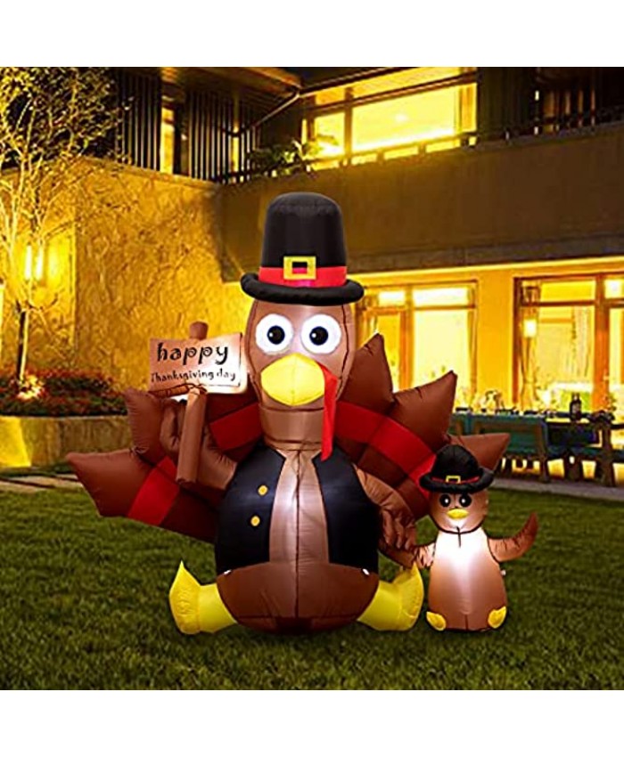 6Ft Inflatable Turkey Thanksgiving Inflatable Decorations Blow Up Turkey Built-in LED Lights,Tie-Down Points and Built-in Fan for Outdoor Yard Garden,Lawn,Party