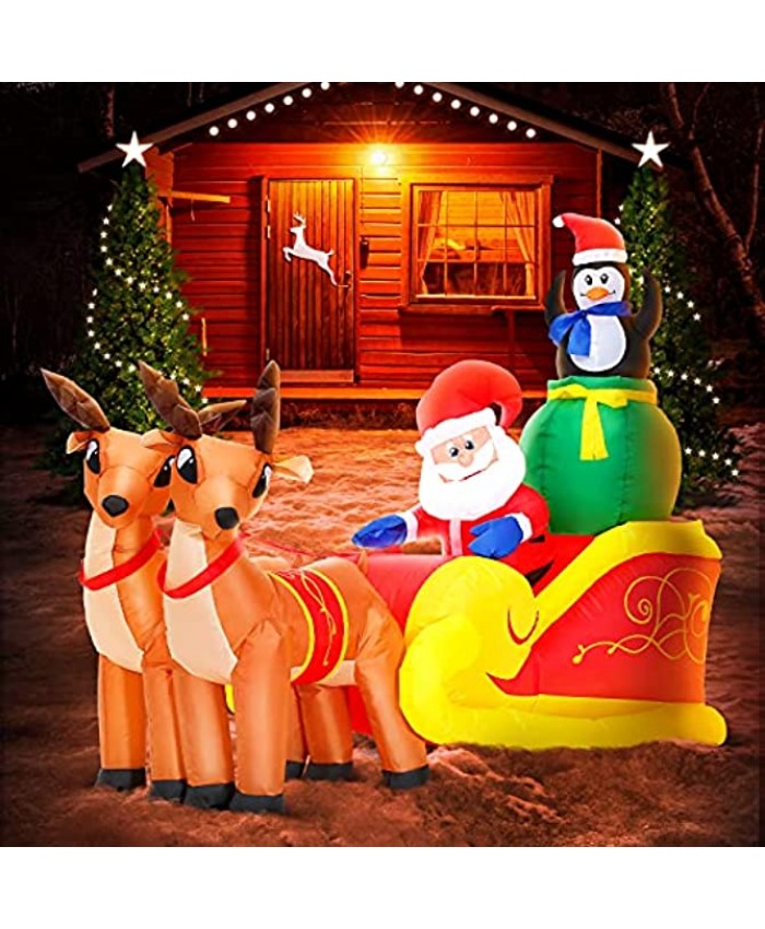 DomKom 6 FT Christmas Inflatable Decoration Santa Claus on Sleigh with Reindeers and Penguin,LED Lights Holiday Blow Up Yard Decoration,for Xmas Party,Indoor,Outdoor,Garden,Yard Lawn Winter Decor