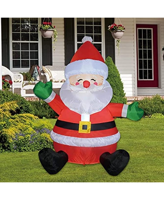 GOOSH 5 FT Christmas Inflatable Outdoor Sitting Santa Claus Happy Face Blow Up Yard Decoration Clearance with LED Lights Built-in for Holiday Party Xmas Yard Garden