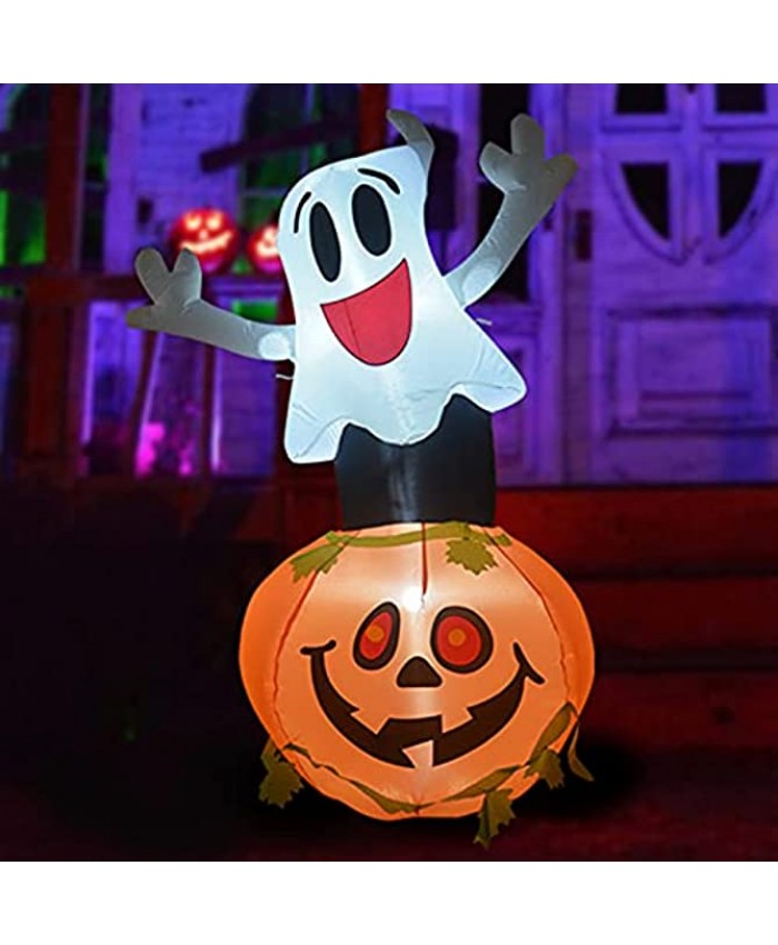 GOOSH 5 FT Height Halloween Inflatable Outdoor Smile Ghost & Pumpkin Blow Up Yard Decoration Clearance with LED Lights Built-in for Holiday Party Yard Garden
