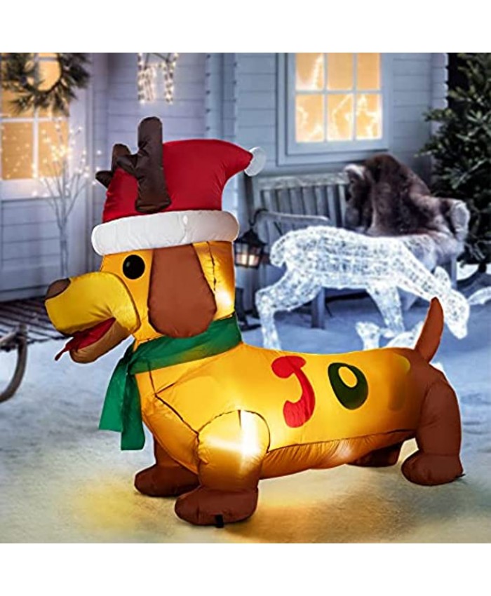 HOOJO 5 FT Christmas Blowups Decoration Outdoor Lighted Inflatable Cute Dog Built-in LED for Holiday Lawn Yard Garden