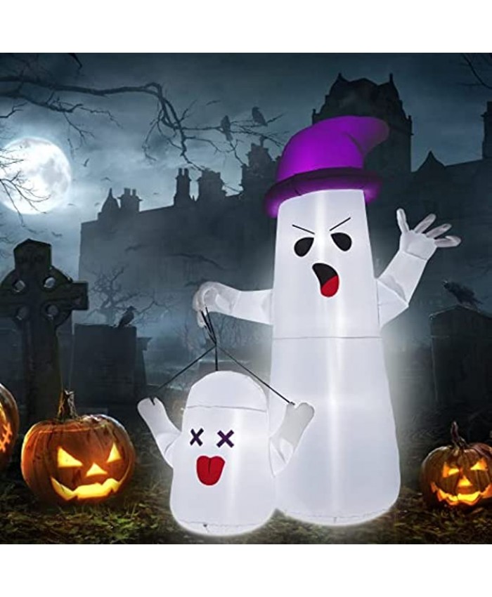 HOOJO 9 FT Two Ghosts Halloween Inflatables Outdoor Decoration with Build-in LED Lights Blow Up Inflatables Yard Decoration for Halloween Holiday Party Yard Garden Lawn