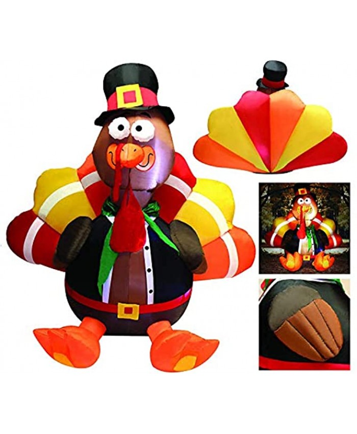 Joiedomi 6 Foot Thanksgiving Inflatable Turkey; LED Light Up Blow Up Turkey with Pilgrim Hat Perfect for Inflatable Thanksgiving Autumn Decorations