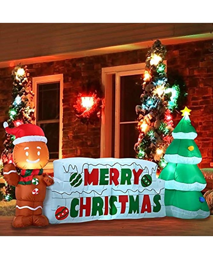 Joiedomi Christmas Inflatable Decoration 10 ft Gingerbread Man & Christmas Tree Holiday Inflatable with Build-in LEDs Blow Up for Christmas Party Indoor Outdoor Yard Garden Lawn Décor.