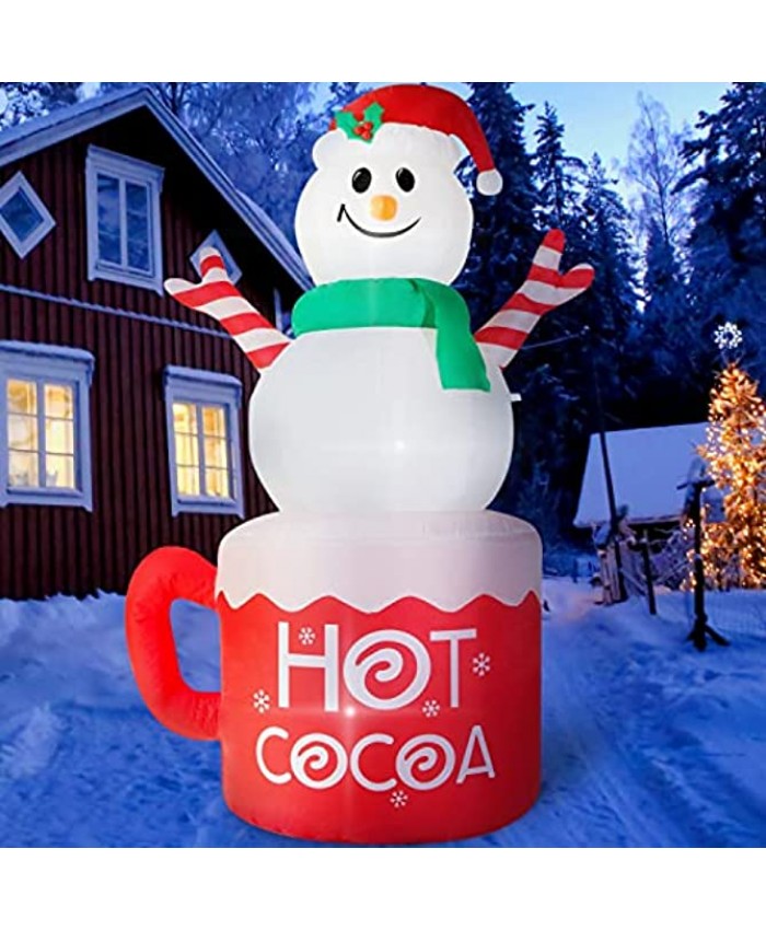 Rocinha 6 FT Christmas Inflatable Snowman with Hot Cocoa Mug Christmas Blow Up Yard Decorations with Build-in LED Lights Christmas Decorations Outdoor Inflatable for Lawn Yard Garden