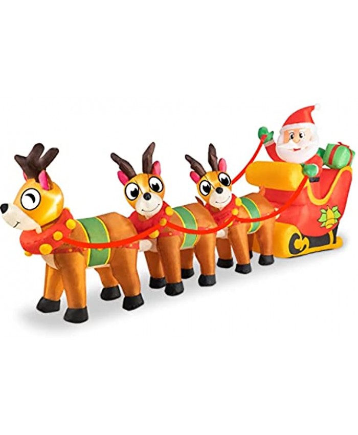 Rocinha 9.8 Ft Christmas Inflatable Santa Claus on Sleigh with Three Reindeers Christmas Blow Up Yard Decorations Christmas Decoration Outdoor Inflatable Christmas Sleigh