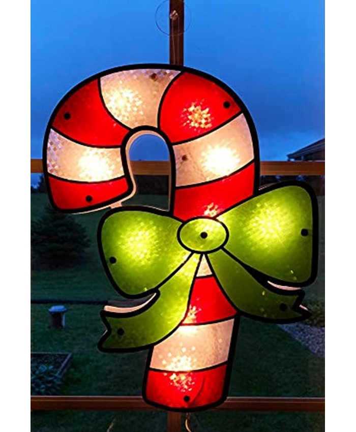 Christmas Lighted Window Decorations Indoor Outdoor Use 16” x 12.5” Candy Cane