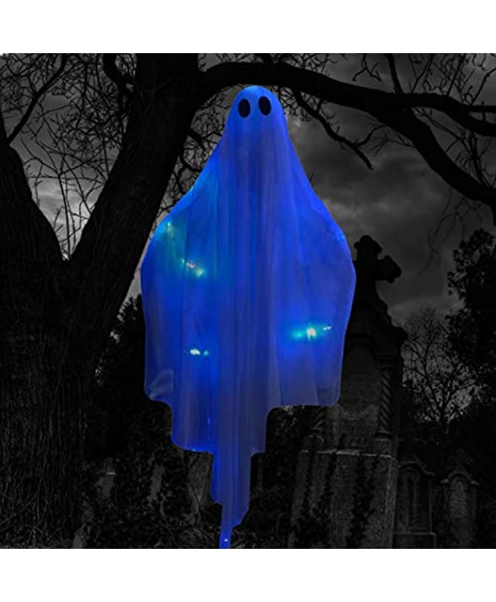 Halloween Hanging Light up Ghost with Spooky Blue LED Light 47” White Hanging Ghosts Best Halloween Hanging Decoration for Front Yard Patio Lawn Garden Party Decor Indoor Outdoor