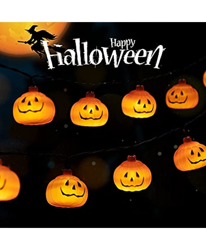 Halloween Lights Battery Operated 10 Ft. 20 LED Pumpkin String Lights with Timer Function Jack-o-Lantern Orange Halloween Decoration for Tree Porch Yard Garden Party Indoor Outdoor