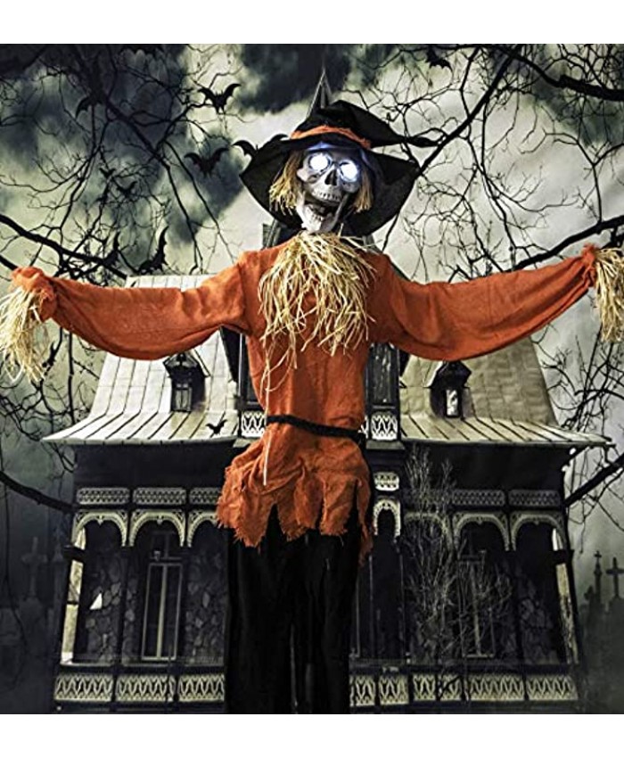 Haunted Hill Farm 6 ft. Standing Halloween Scarecrow with Sounds Effects | Flashing Green Eyes | Touch Activated | Battery-Operated | Halloween Decoration | HHSCR-4FLS