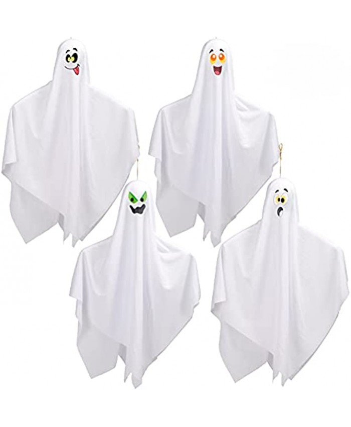 4 Pack Halloween Decoration Hanging Ghosts with Colored Face 27.5” Cute Flying Ghost for Front Yard Patio Lawn Garden Party Décor and Holiday Decorations
