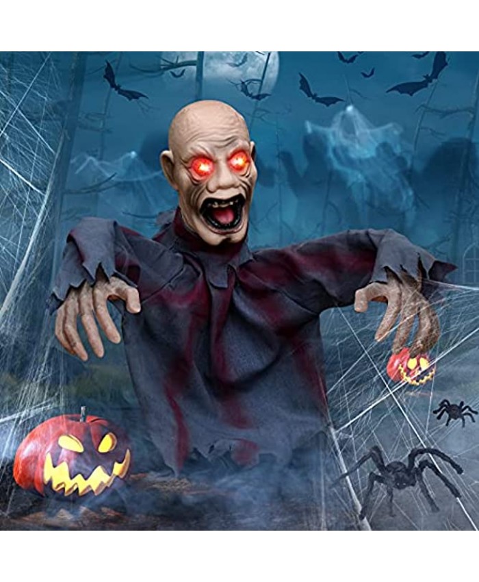 INSGUARD Halloween Decorations Zombie Groundbreaker Scary Halloween Props Movable Zombie with Light Up Glowing Eyes and Creepy Sound for Halloween Outdoor Indoor Yard Haunted House Decorations