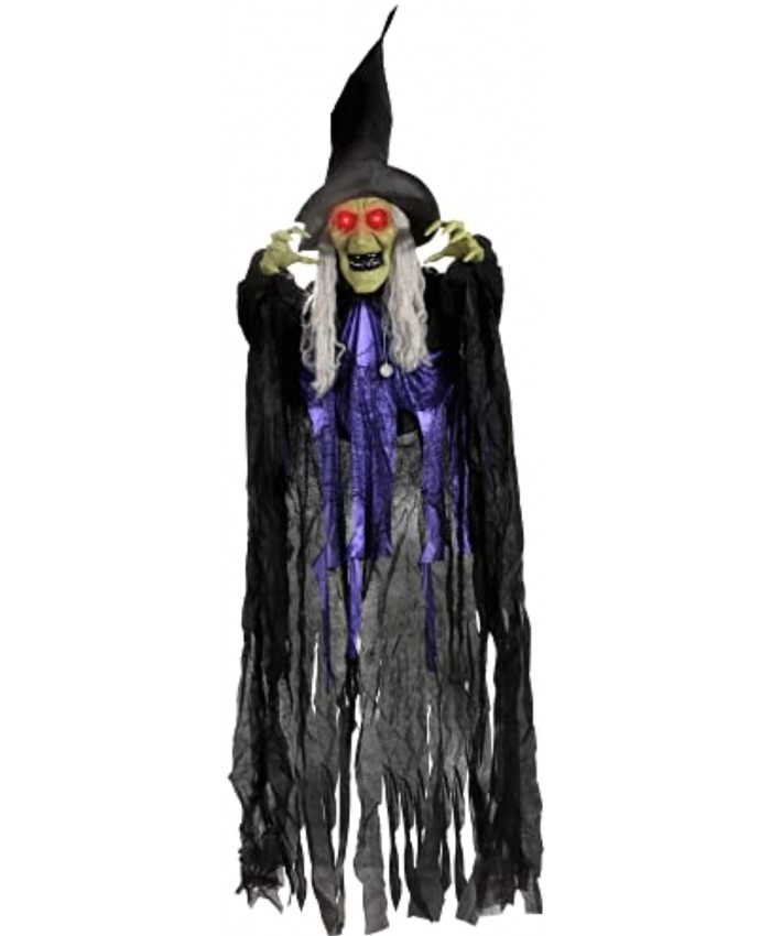 JOYIN 63” Halloween Hanging Witch with Light-up Eyes and Scary Sound Effect Sound Activation Halloween Prop Decor Outdoor Hanging Decorations Lawn and Garden Decor