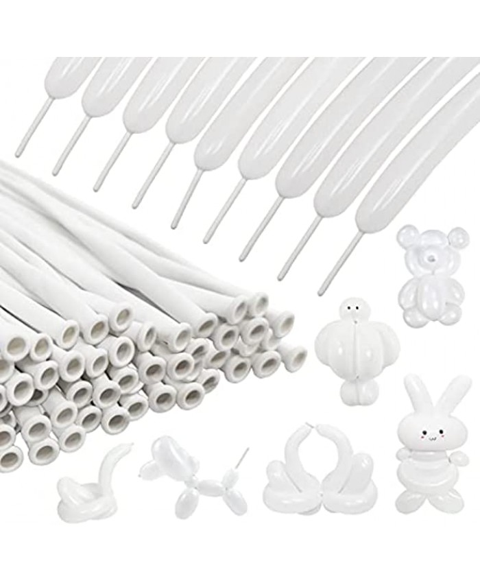 100Pcs 260 Balloons White Long Balloons for Balloon Garland Thickening Skinny Latex Twisting Balloon for Animals Modeling Christmas Birthday Wedding Party Decorations