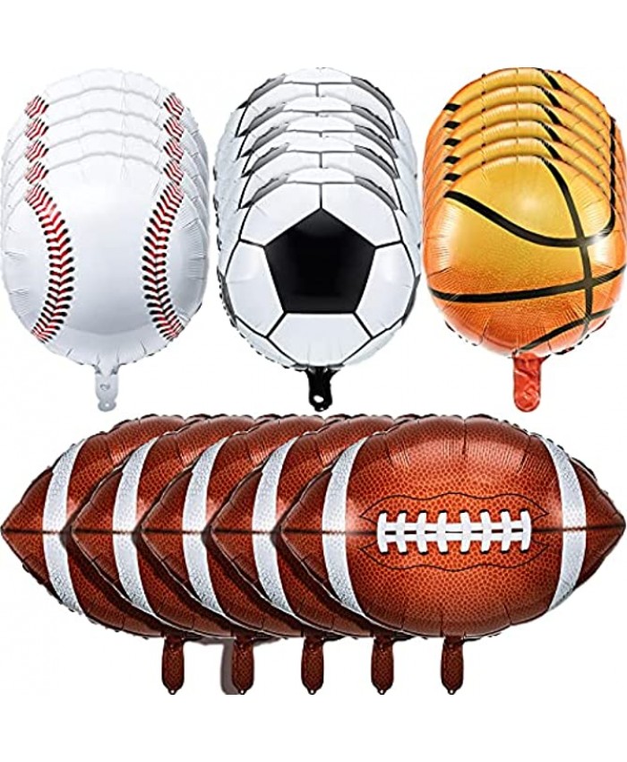 20 Pieces Sports Foil Balloon Set Baseball Balloons Football Balloons Basketball Balloons Soccer Balloons Metallic Mylar Balloons Sports Game Balloons for Boy Baby Shower Birthday Sports Themed Party