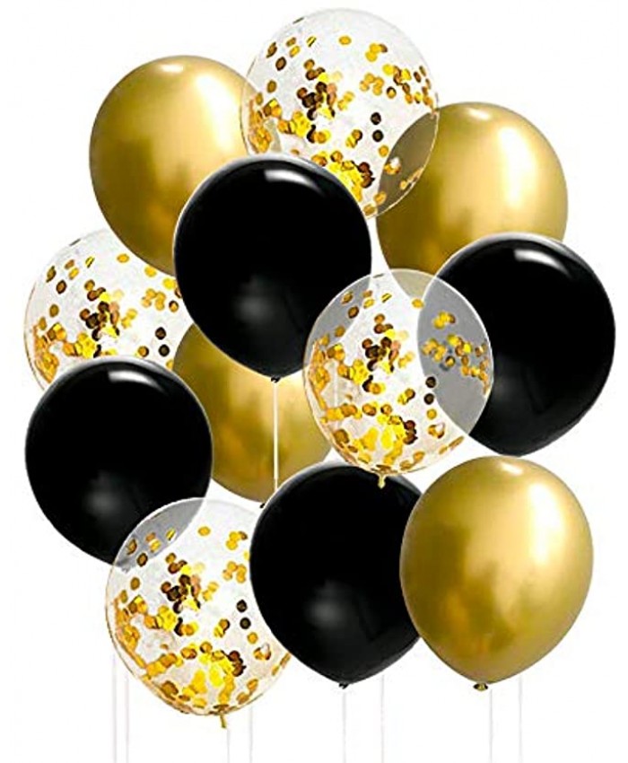 50 Pcs 12 Inches Black and Gold Balloons Gold Confetti Balloons Black and Gold Metallic Chrome Latex Balloons for Birthday Party Decorations Graduation Balloon Garland Arch Kit
