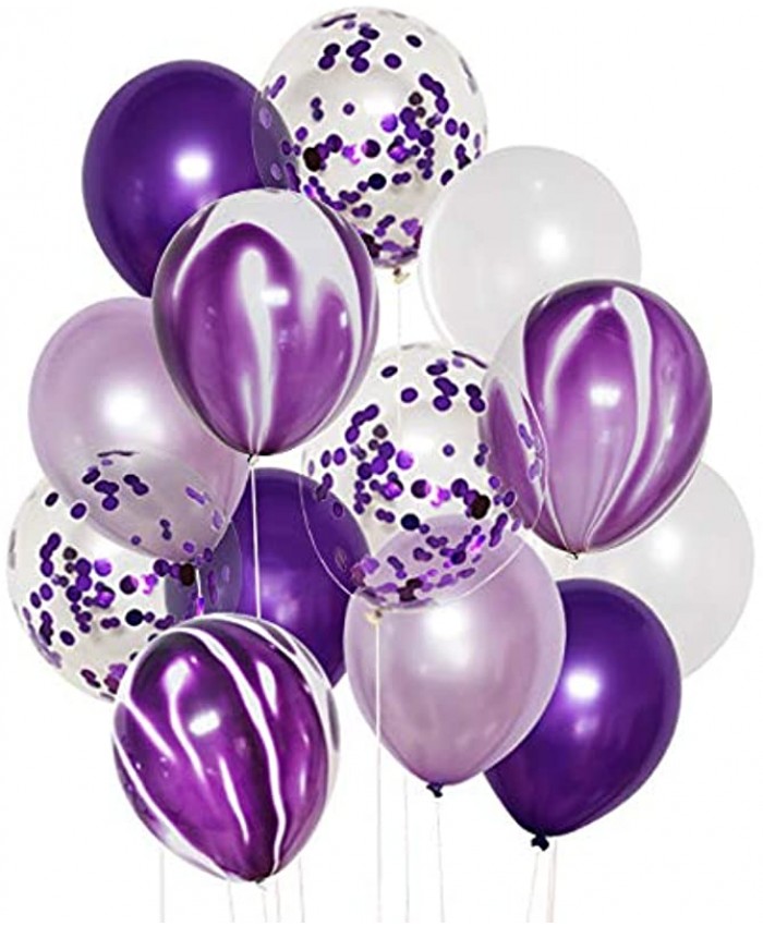 50 Pcs 12 Inches Purple and White Balloons Purple Confetti Balloons Purple and Lavender Balloons Helium Balloons for Wedding Birthday Party Decorations Balloon Garland Arch Purple Theme Graduation