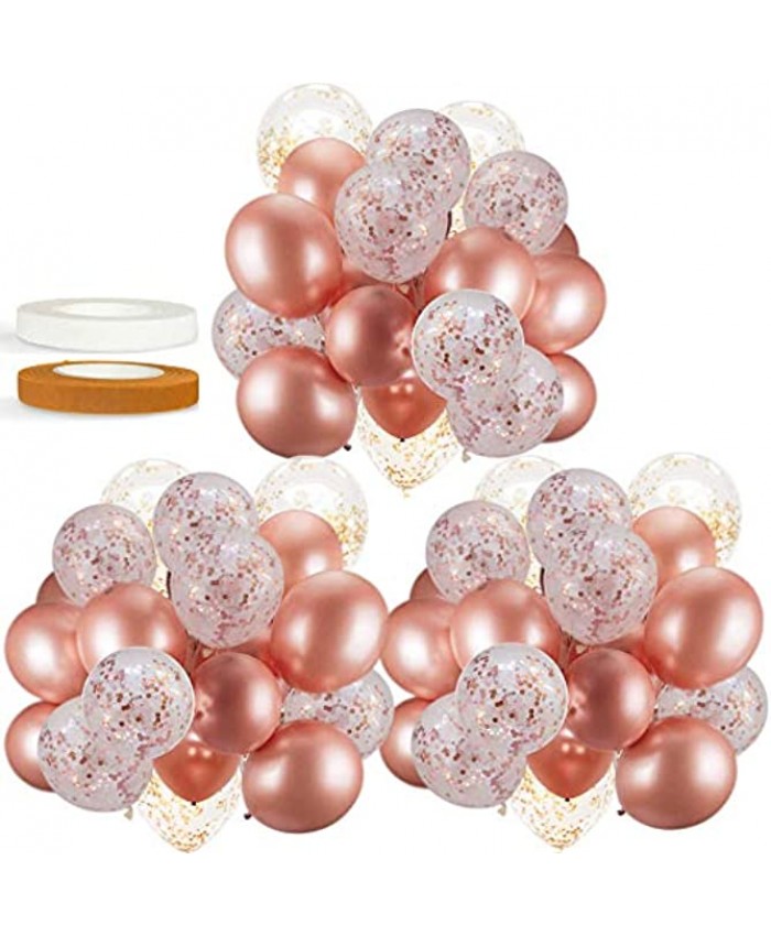 60 PACK Dandy Decor Rose Gold Balloons + Confetti Balloons w  Ribbon | Rosegold Balloons for Parties | Bridal & Baby Shower Balloon Decorations | Latex Party Balloons | Graduation Engagement Wedding