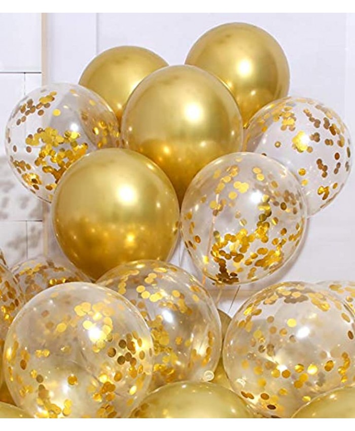 AULE Party Balloons Pack of 42 Metallic Gold Balloons & Gold Confetti Balloons and 64ft Ribbons 12 Inch Balloons Decorations Set