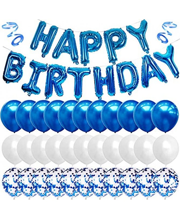 Blue Happy Birthday Balloon Banner White And Blue Confetti Balloons for Boy Birthday Party Decorations