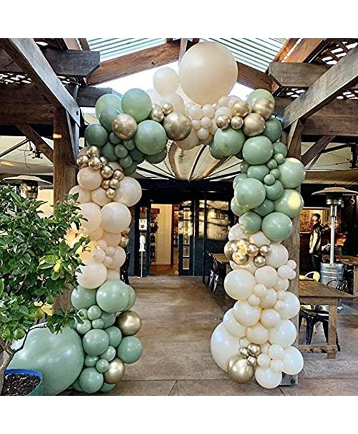 DIY Balloon Arch Kit Retro Olive Green Balloon Garland Kit-154pcs Sage Green Ivory White And Metallic Chrome Gold Balloons For Baby&Bridal Shower Birthday Party Wedding Grad Anniversary Party