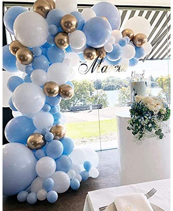 DUBEDAT 127Pcs Balloon Garland Kit Blue White Gold Chrome Balloon Arch Wedding Bridal Shower Birthday Party Baby Shower Decoration