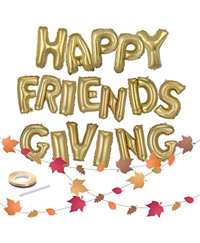 Friendsgiving Party Decorations Happy Friendsgiving Decor Balloons Banner Set Friends Giving Garland in 16" Matt Gold Foil Balloon Sign & 13' Paper Fall Leaf Table & Backdrop Props Ideas