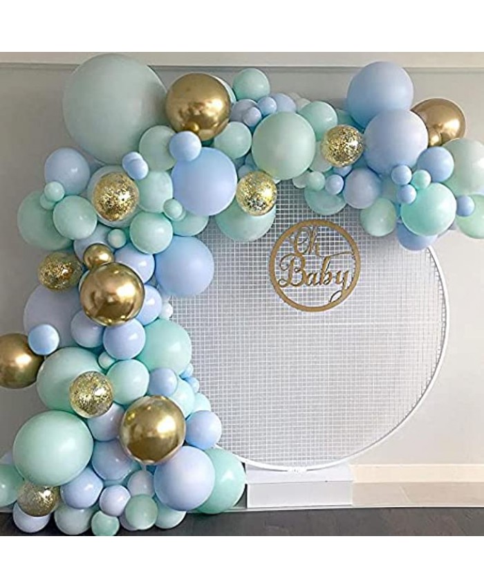 Futureferry Blue and Green Gold Balloon Garland Arch Kit-126Pcs Mint Green Balloon Blue Balloon Confetti Gold Metallic Balloons for Wedding Baby Shower Birthday Graduation Party Backdrop DIY Decoration